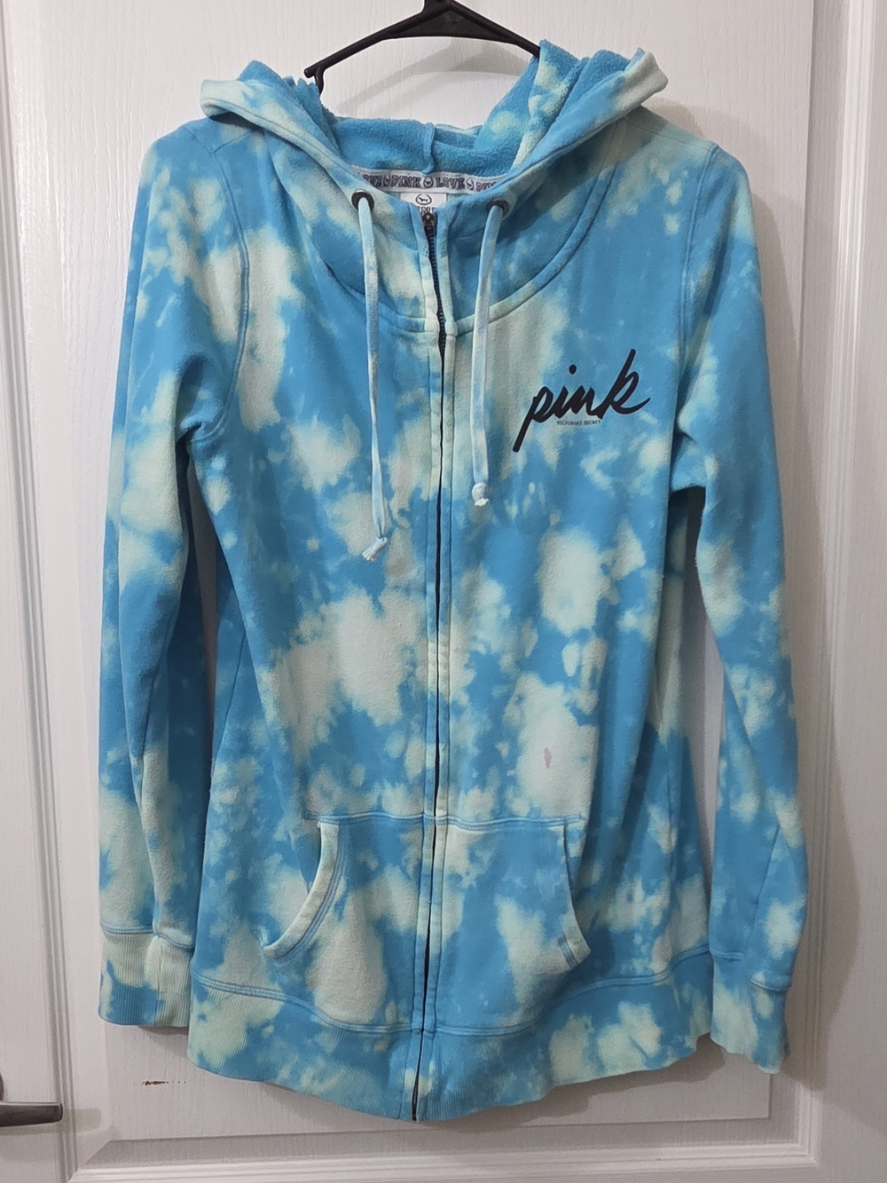 PINK Victoria's Secret Blue Tie-Dye Zip Hoodie